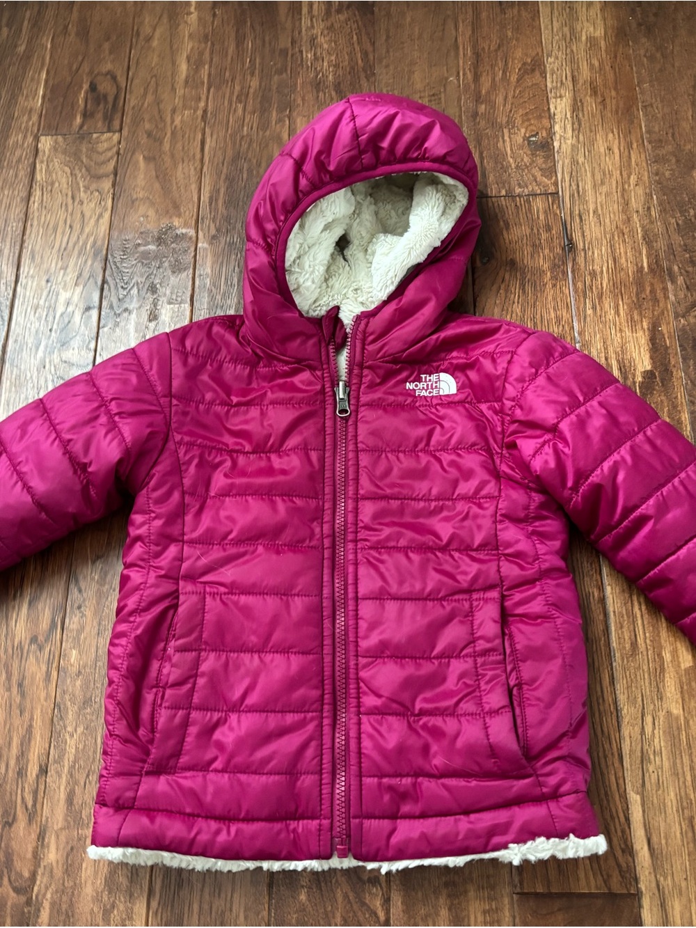 North Face 4T Reversible Mossbud Jacket Coat Pink Off White Girls